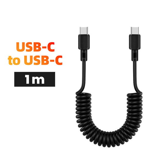 66W Fast Charging Car Spring Telescopic USB Type C Charging Cable for iPhone 15 16 Huawei Data Cable Type C to Type C Cable
