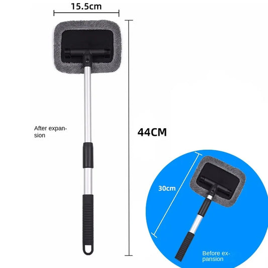 Car Window Cleaner Brush Kit Microfiber Windshield Cleaning Tool Auto Interior Glass Wash Wiper Long Handle Reusable Cloth Pad