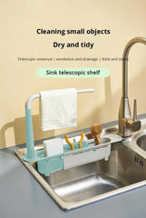 1Pc Multifunctional Telescopic Sink Storage Rack Upgraded Adjustable Sink Sponge Holder Expandable 2-in-1 For Home Kitchen
