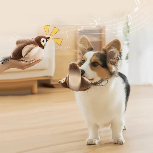 Interactive Cat Toy USB Rechargeable Chirping Flapping Sparrow Duck Bird-Shaped Touch Squeak Plush Toy with Catnip Pet Supply