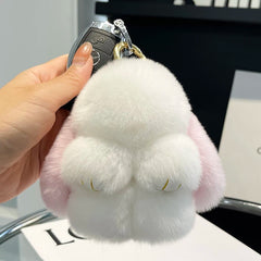 Mini Cute Real Rex Rabbit Fur Bunny Keychain Toy Doll Keyring Tote Bag Charm 10CM Fur Rabbit Keychain Car Pendant