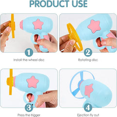 Children Saucer Launcher Pistol Outdoor Spinning Top Dinosaur Gun Toys Flying Disc Bamboo Dragonfly Ejection Luminous Gyroscope