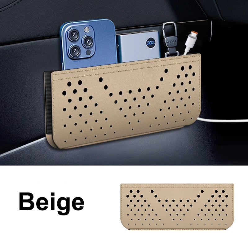 Car Leather Storage Bag Storage Box Multifunctional Car Side Pocket Organizer Leather Adhesive Auto Pocket Pouch