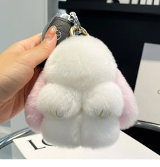 Mini Cute Real Rex Rabbit Fur Bunny Keychain Toy Doll Keyring Tote Bag Charm 10CM Fur Rabbit Keychain Car Pendant
