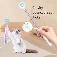 A08I Kittens Interactive Toy Teaser Retractable Cats Toys With Scalable Poles, Feather And Tassels