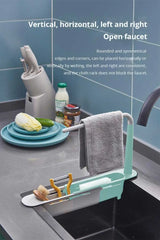 1Pc Multifunctional Telescopic Sink Storage Rack Upgraded Adjustable Sink Sponge Holder Expandable 2-in-1 For Home Kitchen