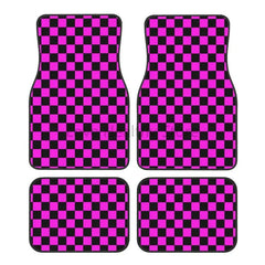 Plaid Car Floor Mats Set of 4 Geometric Checkered Plaid Pattern Vehicle Front and Rear Mats Black White Non-Slip Auto Foot Mats