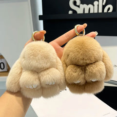 Mini Cute Real Rex Rabbit Fur Bunny Keychain Toy Doll Keyring Tote Bag Charm 10CM Fur Rabbit Keychain Car Pendant