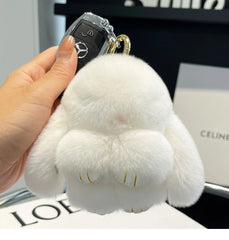 Mini Cute Real Rex Rabbit Fur Bunny Keychain Toy Doll Keyring Tote Bag Charm 10CM Fur Rabbit Keychain Car Pendant
