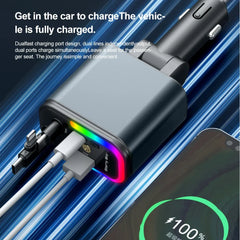 5-in-1 180W Car Fast Charger USB Type-C Power Adapter Retractable Phone Charger With Roof Starlight For IOS Android Phones