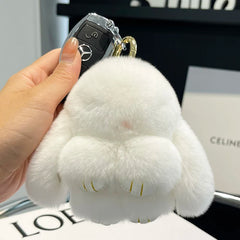Mini Cute Real Rex Rabbit Fur Bunny Keychain Toy Doll Keyring Tote Bag Charm 10CM Fur Rabbit Keychain Car Pendant