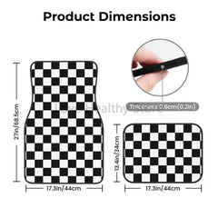 Plaid Car Floor Mats Set of 4 Geometric Checkered Plaid Pattern Vehicle Front and Rear Mats Black White Non-Slip Auto Foot Mats