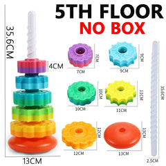 Baby cognition rainbow spinning tower toy funny Montessori early education geometric ring stacking block Sensory Toy for Toddler