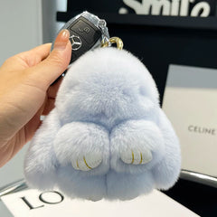 Mini Cute Real Rex Rabbit Fur Bunny Keychain Toy Doll Keyring Tote Bag Charm 10CM Fur Rabbit Keychain Car Pendant