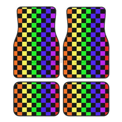 Plaid Car Floor Mats Set of 4 Geometric Checkered Plaid Pattern Vehicle Front and Rear Mats Black White Non-Slip Auto Foot Mats