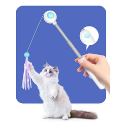 A08I Kittens Interactive Toy Teaser Retractable Cats Toys With Scalable Poles, Feather And Tassels