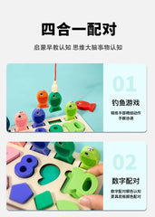 Kids Montessori Math Toys for Toddlers Educational Wooden Puzzle Fishing Toys Count Number Shape Matching Sorter Games Board Toy