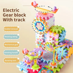 STEM Construction Toy Set Electric Gear Building Set Motorized Spinning Gears Gear Rail Car Big Building Blocks Kids  Toy Gift