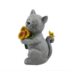 Solar Cat Outdoor Statues for Garden Outside Decor with Butterfly Sunflower Yard Art Lawn Ornaments Porch Patio Home Decor