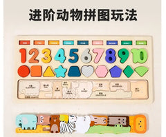 Kids Montessori Math Toys for Toddlers Educational Wooden Puzzle Fishing Toys Count Number Shape Matching Sorter Games Board Toy