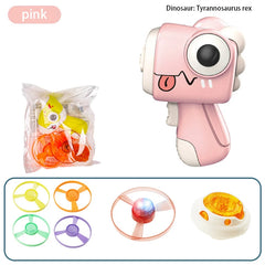 Children Saucer Launcher Pistol Outdoor Spinning Top Dinosaur Gun Toys Flying Disc Bamboo Dragonfly Ejection Luminous Gyroscope