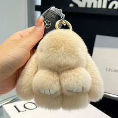 Mini Cute Real Rex Rabbit Fur Bunny Keychain Toy Doll Keyring Tote Bag Charm 10CM Fur Rabbit Keychain Car Pendant