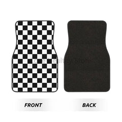 Plaid Car Floor Mats Set of 4 Geometric Checkered Plaid Pattern Vehicle Front and Rear Mats Black White Non-Slip Auto Foot Mats