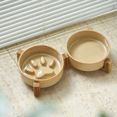 Cute Japanese Style Pet Ceramic Bowl Anti Rollover Cat Paw Cat Slow Food Bowl Anti Choke Round Pet Water Bowl Home