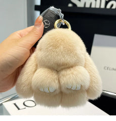 Mini Cute Real Rex Rabbit Fur Bunny Keychain Toy Doll Keyring Tote Bag Charm 10CM Fur Rabbit Keychain Car Pendant