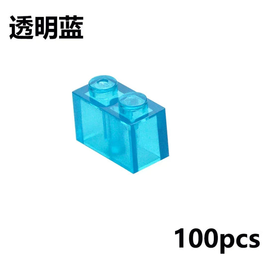 100Pcs MOC Transparent 1x2 Dots Colorful Thick Building Blocks Accessories Parts Classic Clear Bricks Toys Compatible With 3004