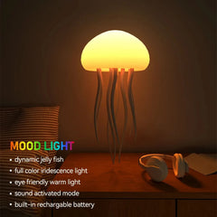 Jellyfish Cartoon LED Nihgt Light Voice Control Gradient Cute Rotating Jellyfish Hanging Bedside Lamp RGB Table Lamps Room Decor