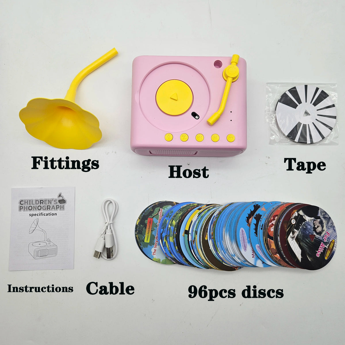 Children's Phonograph Story Music Player Toddler Toys Kids Gramophone with 96 Cards Early Childhood Education Birthday Gift