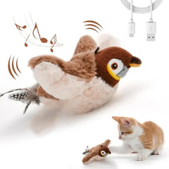 Interactive Cat Toy USB Rechargeable Chirping Flapping Sparrow Duck Bird-Shaped Touch Squeak Plush Toy with Catnip Pet Supply