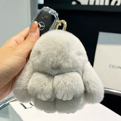 Mini Cute Real Rex Rabbit Fur Bunny Keychain Toy Doll Keyring Tote Bag Charm 10CM Fur Rabbit Keychain Car Pendant