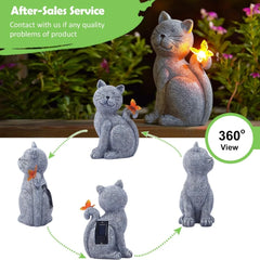 Solar Cat Outdoor Statues for Garden Outside Decor with Butterfly Sunflower Yard Art Lawn Ornaments Porch Patio Home Decor