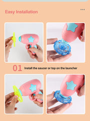 Children Saucer Launcher Pistol Outdoor Spinning Top Dinosaur Gun Toys Flying Disc Bamboo Dragonfly Ejection Luminous Gyroscope