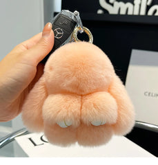 Mini Cute Real Rex Rabbit Fur Bunny Keychain Toy Doll Keyring Tote Bag Charm 10CM Fur Rabbit Keychain Car Pendant