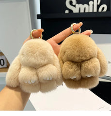 Mini Cute Real Rex Rabbit Fur Bunny Keychain Toy Doll Keyring Tote Bag Charm 10CM Fur Rabbit Keychain Car Pendant