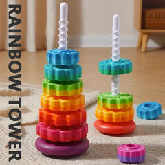 Baby cognition rainbow spinning tower toy funny Montessori early education geometric ring stacking block Sensory Toy for Toddler