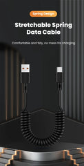66W Fast Charging Car Spring Telescopic USB Type C Charging Cable for iPhone 15 16 Huawei Data Cable Type C to Type C Cable