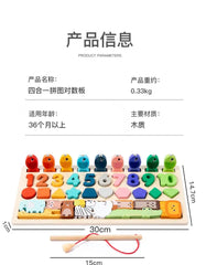 Kids Montessori Math Toys for Toddlers Educational Wooden Puzzle Fishing Toys Count Number Shape Matching Sorter Games Board Toy