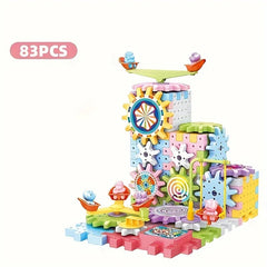 STEM Construction Toy Set Electric Gear Building Set Motorized Spinning Gears Gear Rail Car Big Building Blocks Kids  Toy Gift