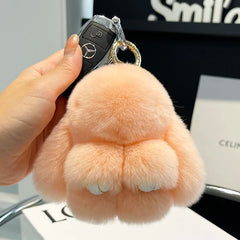 Mini Cute Real Rex Rabbit Fur Bunny Keychain Toy Doll Keyring Tote Bag Charm 10CM Fur Rabbit Keychain Car Pendant