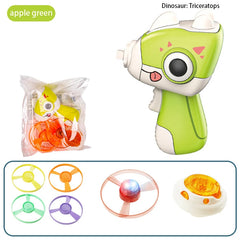 Children Saucer Launcher Pistol Outdoor Spinning Top Dinosaur Gun Toys Flying Disc Bamboo Dragonfly Ejection Luminous Gyroscope