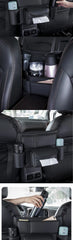 Car Seat Middle Hanger Leather Storage Bag Car Hanging Organizer Multifunction Handbag Holder Water Cup Pockets Tissue Storage