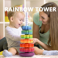 Baby cognition rainbow spinning tower toy funny Montessori early education geometric ring stacking block Sensory Toy for Toddler