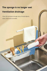 1Pc Multifunctional Telescopic Sink Storage Rack Upgraded Adjustable Sink Sponge Holder Expandable 2-in-1 For Home Kitchen