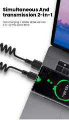 66W Fast Charging Car Spring Telescopic USB Type C Charging Cable for iPhone 15 16 Huawei Data Cable Type C to Type C Cable