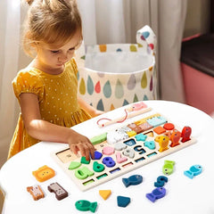 Kids Montessori Math Toys for Toddlers Educational Wooden Puzzle Fishing Toys Count Number Shape Matching Sorter Games Board Toy