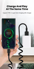 66W Fast Charging Car Spring Telescopic USB Type C Charging Cable for iPhone 15 16 Huawei Data Cable Type C to Type C Cable